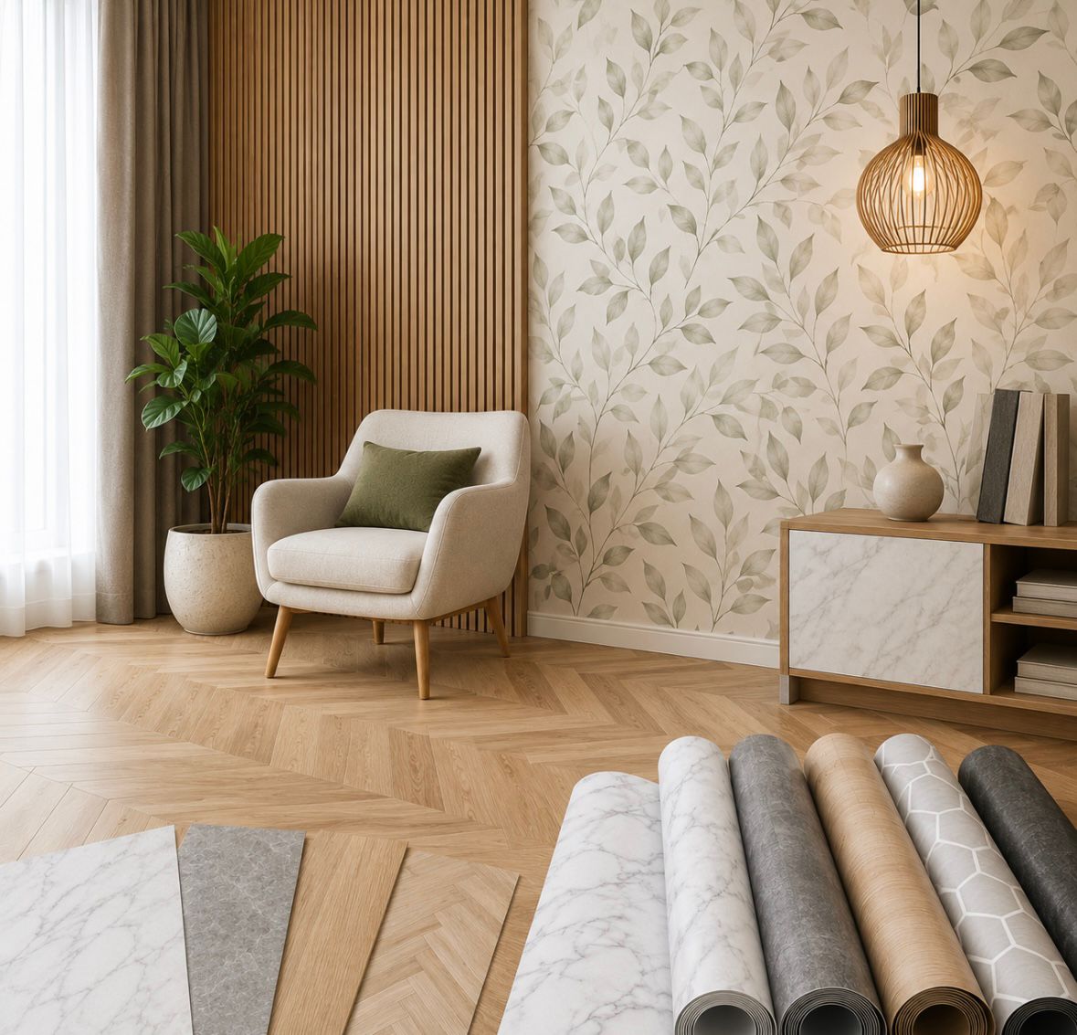 Self-adhesive floors and wallpapers