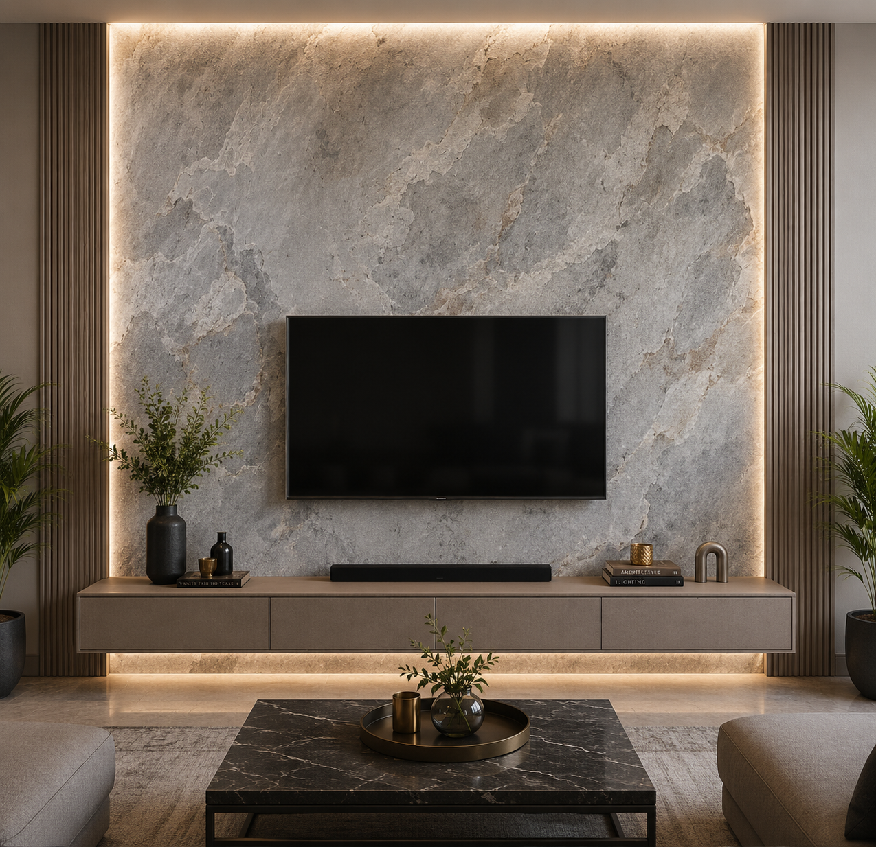 S White natural stone for TV and reception table decoration in the interior