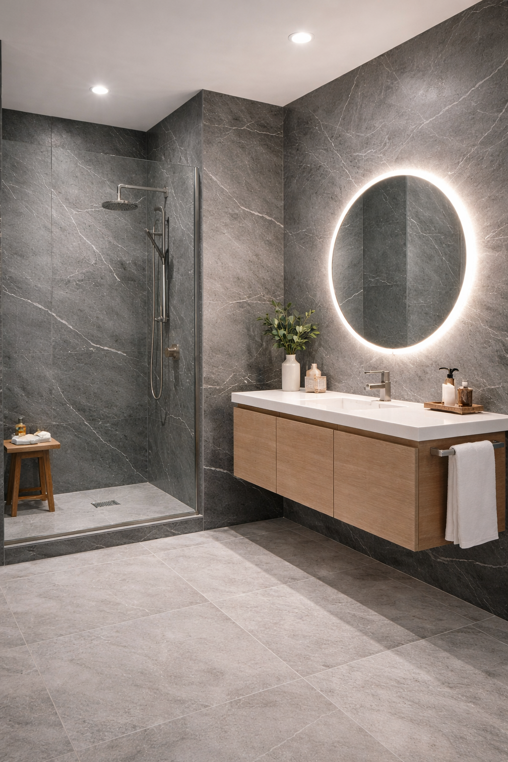 Flexible panels in the bathroom interior