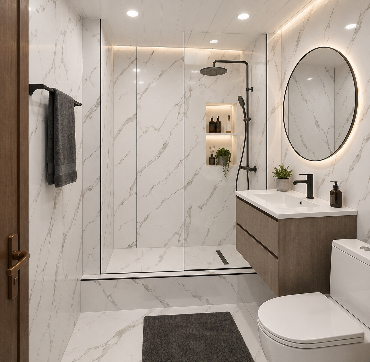 Flexible panels in the bathroom interior